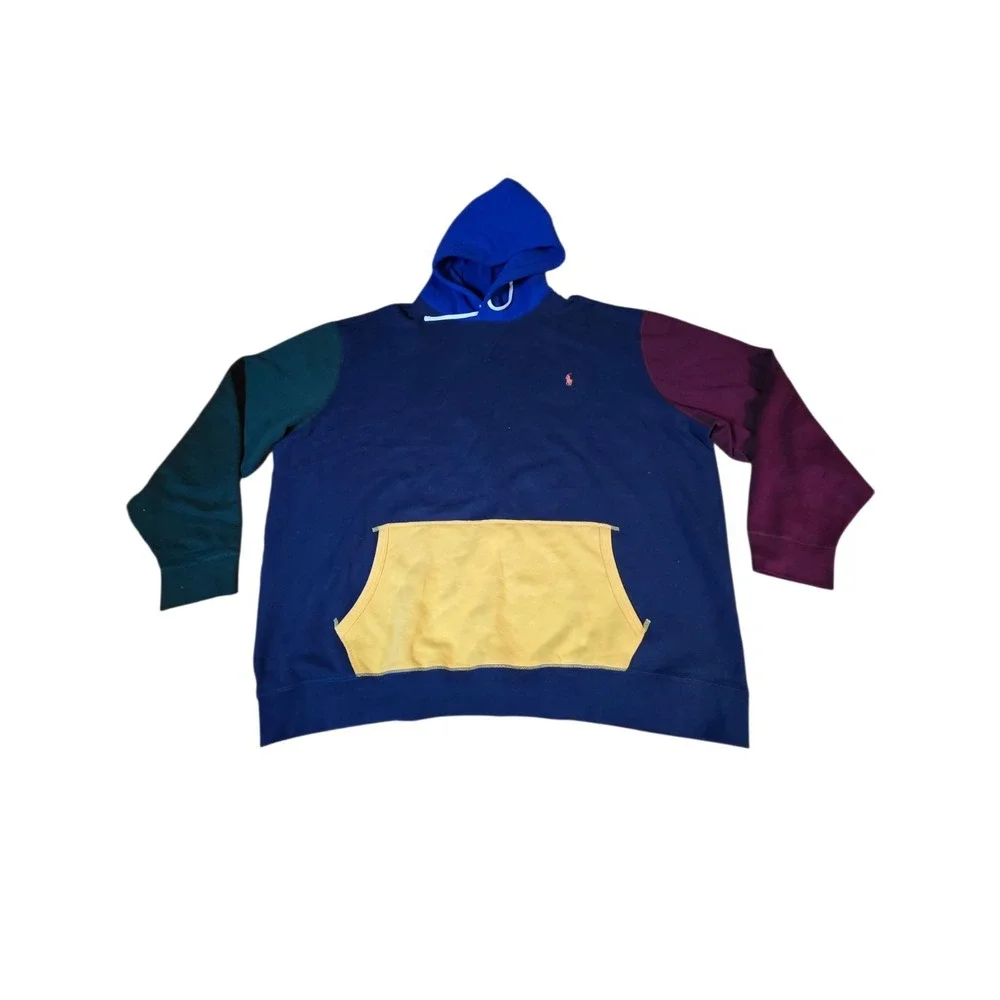 Polo Ralph‎ Lauren Mens 4XLT Colorblock Pullover Hoodie Navy Yellow Green B2
